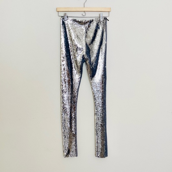 Isabel Marant Silver Metallic Izard Mid Rise Skinny Leggings SZ 2/34 - Picture 3 of 7